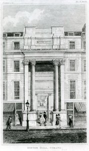 Exeter Hall, Strand, Londýn z Gentlemans Magazine od English School