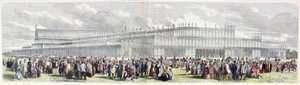 Exteriér Crystal Palace postavený v Hyde Parku pro výstavu průmyslu všech národů (barevná rytina) od English School
