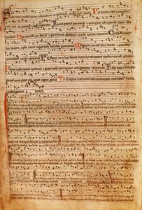 F.154v Středověká hudební notace (litho) od English School