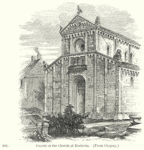 Průčelí kostela v Rosheimu (rytina) od English School