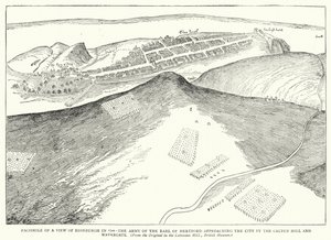 Faksimile pohledu na Edinburgh v roce 1544, vojsko hraběte z Hertfordu se blíží k městu u Calton Hill a Watergate (rytina) od English School