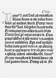 Faksimile stránky z Bible, tisk Johannes Gutenberg, Mainz, 1456 od English School