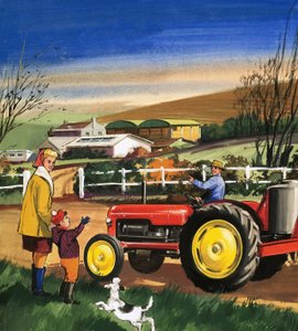Farmář řídí traktor od English School