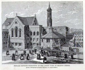 Odsouzení cvičí ve vzduchovém dvoře ve věznici Brixton, z filmu The Criminal Prisons of London and Scenes of Prison Life od Henryho Mayhewa (1812-87) a Johna Binnyho od English School