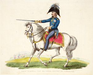 Polní maršál von Blucher, kníže z Wagstadtu, hospoda. od Richarda Evanse, engr Romney, ilustrace z Historický popis bitvy u Waterloo od Williama Mudforda, 1816 od English School