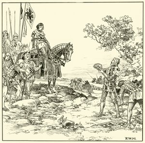 Hledání koruny v Bosworthu (inkoust na papíře) od English School