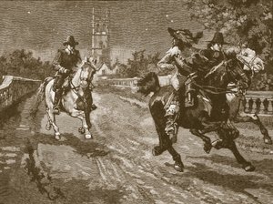 Karlův útěk z Oxfordu, ilustrace z Cassells Illustrated History of England (sépiová fotografie) od English School