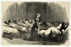 Florence Nightingale v nemocnici Barrack, Scutari, 1855 od English School