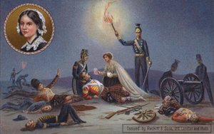 Florence Nightingaleová ošetřuje zraněné britské vojáky na bojišti, Krymská válka od English School