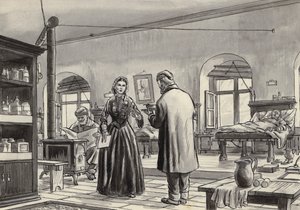 Florence Nightingale pracující v nemocnici ve Scutari (kvaš na papíře) od English School