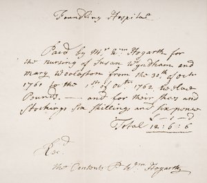 Potvrzení z Foundling Hospital, podepsané Williamem Hogarthem od English School