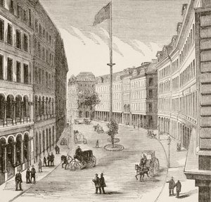Franklin Street, Boston, Massachusetts v 70. letech 19. století (litho) od English School
