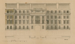 Přední pohled na Furnivals Inn, Holborn, Londýn od English School