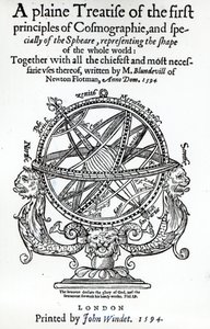Frontispis z A Plain Traatise of the First Principles of Cosmographie od Thomase Blundeville, vydaného v roce 1594 od English School