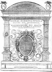 Frontispis z knihy Monas Hieroglyphica od Johna Dee, vydané v roce 1564 (tisk) od English School
