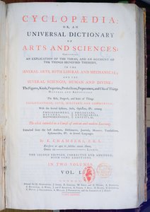 Frontispiece of Encyclopaedia: An Universal Dictionary of Arts and Sciences, sv. I, Ephraim Chambers, Londýn, 1738 (tištěný papír) od English School