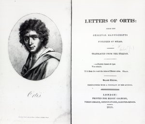Frontispis Ortisových dopisů od Niccola Ugo Foscolo, vydání z roku 1818 od English School