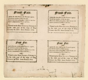 Frost Fair z roku 1814. Suvenýry vytištěné na ledě od English School