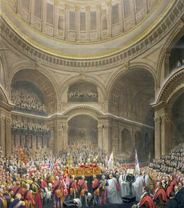 Pohřeb Arthura Wellesleyho (1769-1852) vévody z Wellingtonu v katedrále St. Pauls, vyryl J. Thomson a E.J. Parris, 1852 od English School