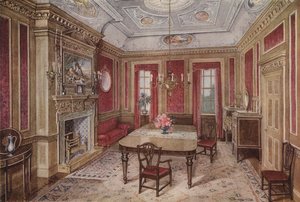 Vybavení jídelny z počátku 18. století (barevná litografie) od English School