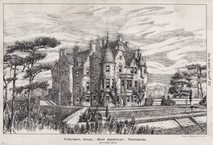 Fyndynate House, poblíž Aberfeldy, Perthshire (rytina) od English School