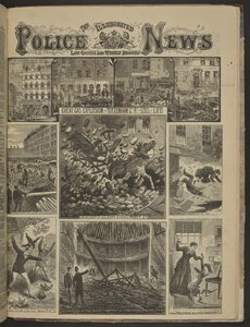 VELKÝ VÝBUCH PLYNU V TOTTENHAMU CT. Ztráta na životech.", Illustrated Police News od English School