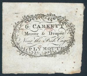 G Carkett, obchodník a soukeník, obchodní karta od English School