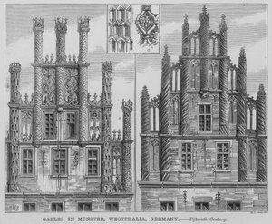 Gables v Munster, Westphalia, Německo (rytina) od English School