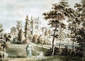 Zahradní pavilon v parku, cca 1725 (akvarel na papíře) od English School