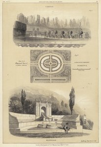 Zahrady: Isola Bella v zahradách Boboli, Florencie a Monreale, Itálie (litho) od English School