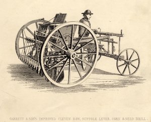 Garrett and Sons Vylepšený secí stroj Cleven Row Suffolk s pákou na kukuřici a setí od English School