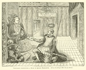 Gascoigne představuje knihu královně Alžbětě od English School