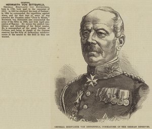 Generál Herwarth von Bittenfeld, velitel německých záloh (rytina) od English School