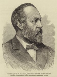 Generál James A Garfield, prezident Spojených států (rytina) od English School