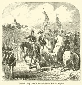 Generál Joseph Smith hodnotí Nauvoo Legion (rytina) od English School