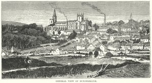 Celkový pohled na Dunfermline (rytina) od English School