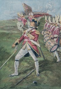 Generál Wolfe zraněn v bitvě o Quebec, Kanada, 1759 od English School