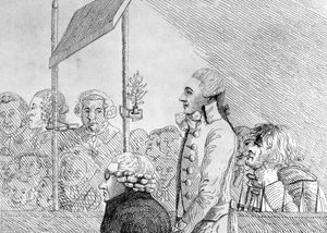 George Barrington vytažený ze života během jeho soudu na Old Bailey v pátek 17. září od English School