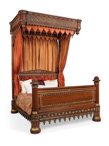 Polotestovací postel George IV, kolem roku 1830 (zlacený dub a hedvábí) od English School