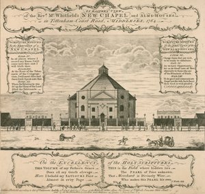 Nová kaple a almužny George Whitfielda v Tottenham Court Road, Londýn, 1764 od English School