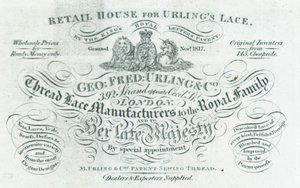 George Fred Curling & Co, výrobce nitěných krajek, vizitka od English School