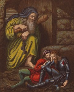 Obří zoufalství navštíví Christiana a Hopeful v žaláři (barevná litografie) od English School