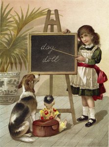 Dívka, výchova psa a panenku od English School