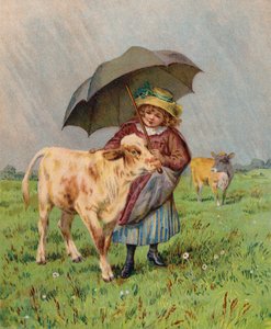 Dívka chránící tele před deštěm (barevná litografie) od English School