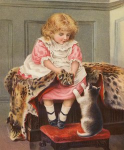 Dívka s leopardí kůží a kočkou domácí (chromolit) od English School