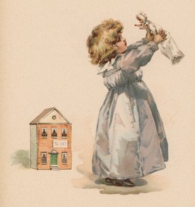 Dívka s panenkou (chromolitho) od English School