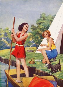 Dívky na táboře (barevná litografie) od English School