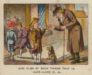 Dávejte almužnu z toho, co máte, Lukáš XI 41 (barva litho) od English School