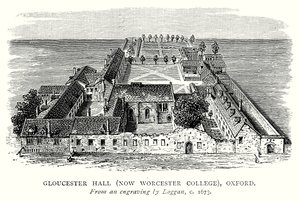Gloucester Hall (nyní Worcester College), Oxford (rytina) od English School
