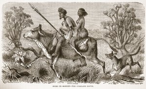 Jít na trh – pozemní cesta, ilustrace z Obrazového vydání života a objevů Davida Livingstona od J. Ewinga Richieho, hospoda. od A. Fullarton & Co., 1876 od English School